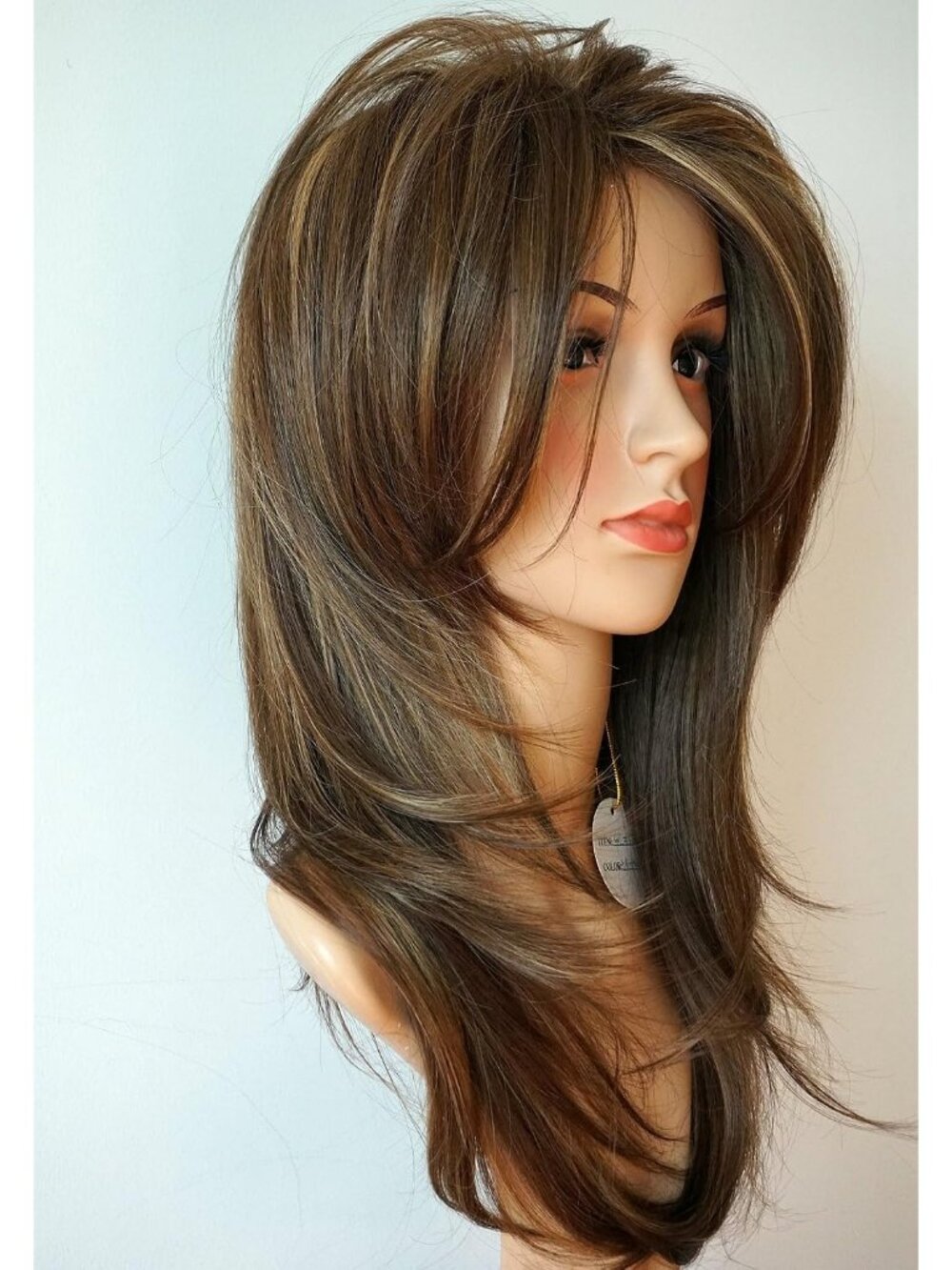 Women's Fashion Brown with Blonde Long Layered Shoulder Synthetic Highlight Wigs
